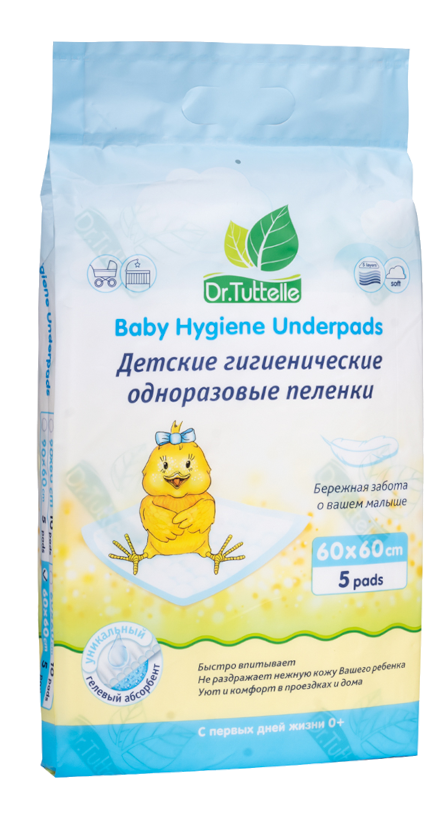 Dr. Tuttelle Пеленки гигиенические детские одноразовые, 60 см x 60 см, 5 шт. фото