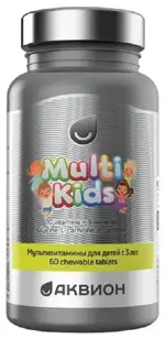 Аквион мультивитамины для детей, таблетки жевательные, 60 шт, земляника, для детей с 3 лет фото