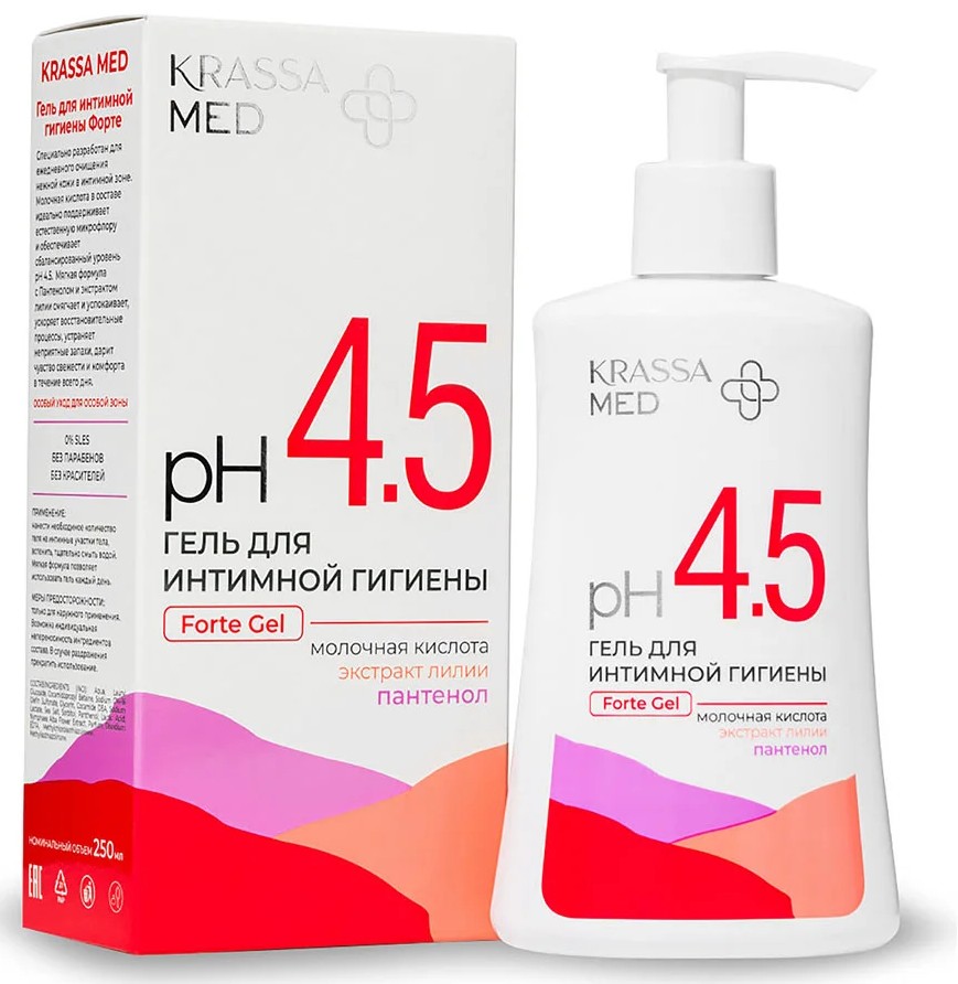 Krassa med Форте, гель для интимной гигиены, 250 мл, 1 шт, pH 4.5 фото