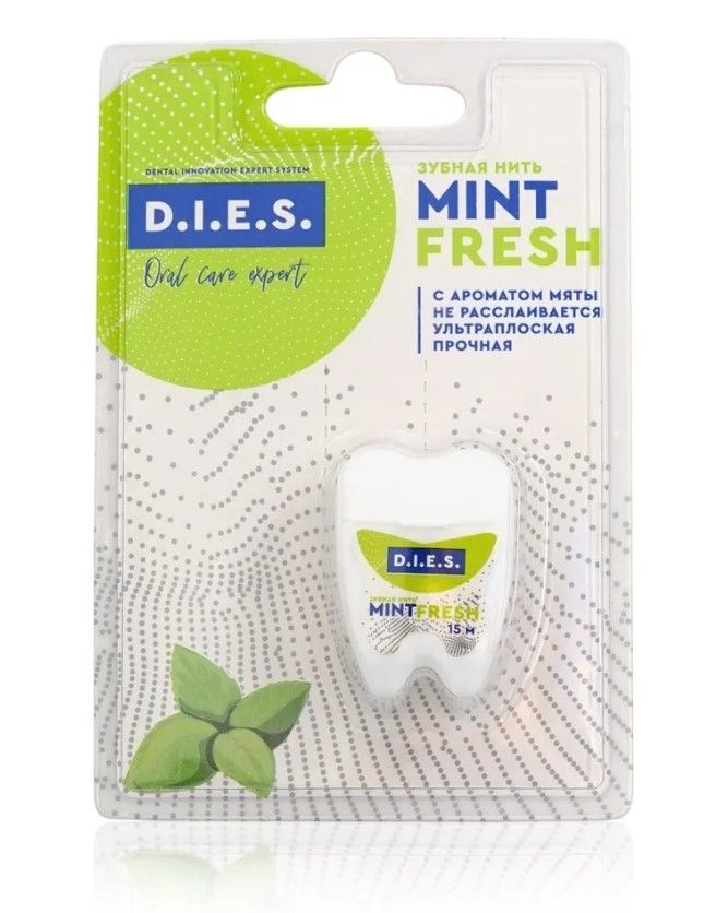 D.I.E.S. Mint fresh Зубная нить плоская невощеная, 15 м, нить зубная, 1 шт, с ароматом мяты фото