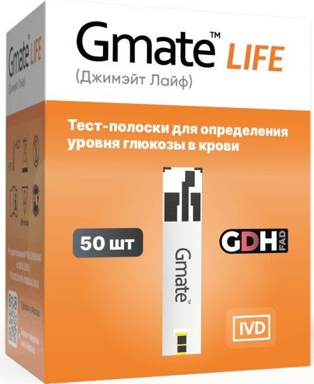 Gmate Life GDH Тест-полоски к глюкометру, тест-полоски для определения уровня глюкозы в крови, 50 шт. фото