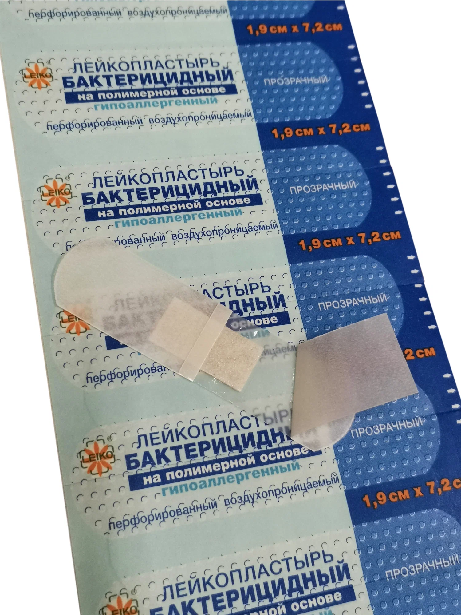 Leiko Лейкопластырь бактерицидный, 1.9 см х 7.2 см, лейкопластырь, 10 шт, прозрачный, полимерная основа фото