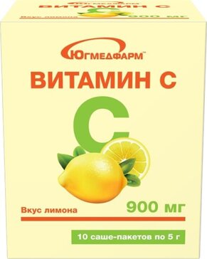 Витамин С Югмедфарм, 900 мг, порошок для приготовления раствора для приема внутрь, 5 г, 10 шт, с лимоном фото