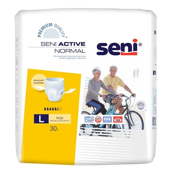 Seni Active Normal трусы впитывающие для взрослых, Large L (3), 30 шт, 100-135 см фото