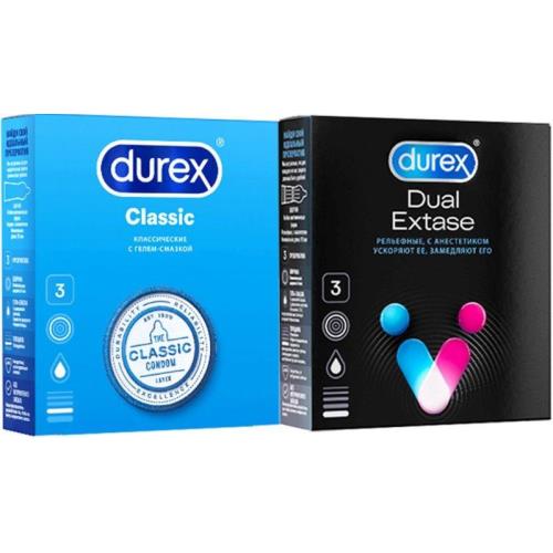 Durex Набор, 1 шт, Classic шт 3 + Dual Extase рельефные с анестетиком шт 3 фото