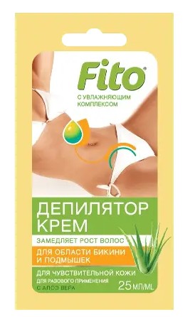 Fito косметик крем-депилятор для чувствительной кожи в области бикини и подмышек, крем-депилятор, 25 мл, 1 шт, с экстрактом алоэ вера фото