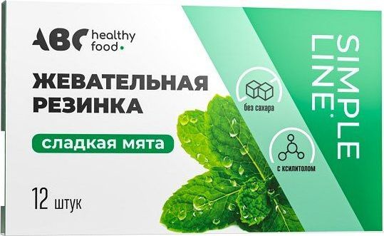 ABC Хэлси Фуд Жевательная резинка без сахара, жевательная резинка, 12 шт, сладкая мята фото