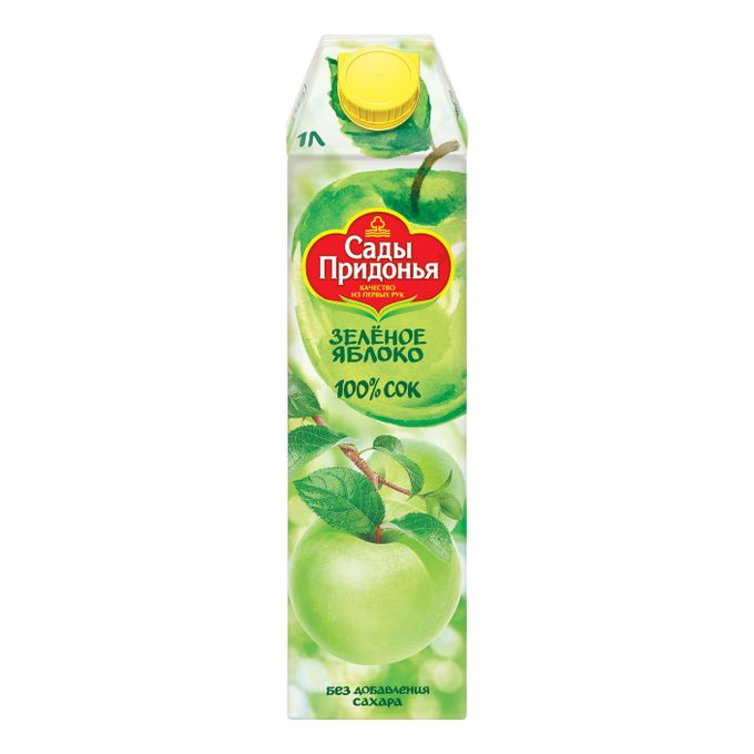 Сады Придонья Сок, сок, 1 л, 1 шт, зеленое яблоко, осветленный, без сахара фото