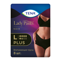 Tena Lady Pants Plus Впитывающие трусы, Large L (3), трусы урологические, 8 шт, черного цвета, 95-130 см фото