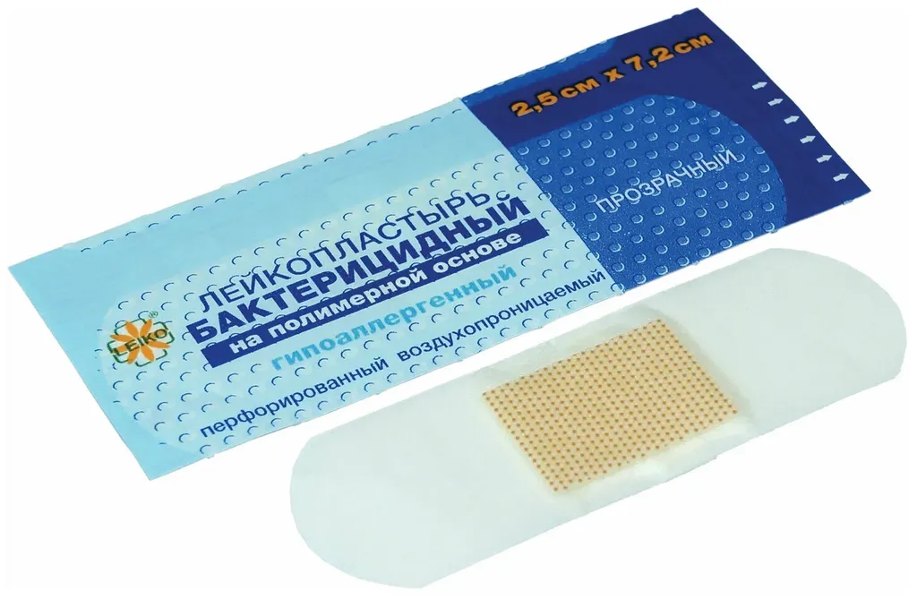 Leiko Лейкопластырь бактерицидный, 2.5 см х 7.2 см, лейкопластырь, 1 шт, прозрачный, полимерная основа фото