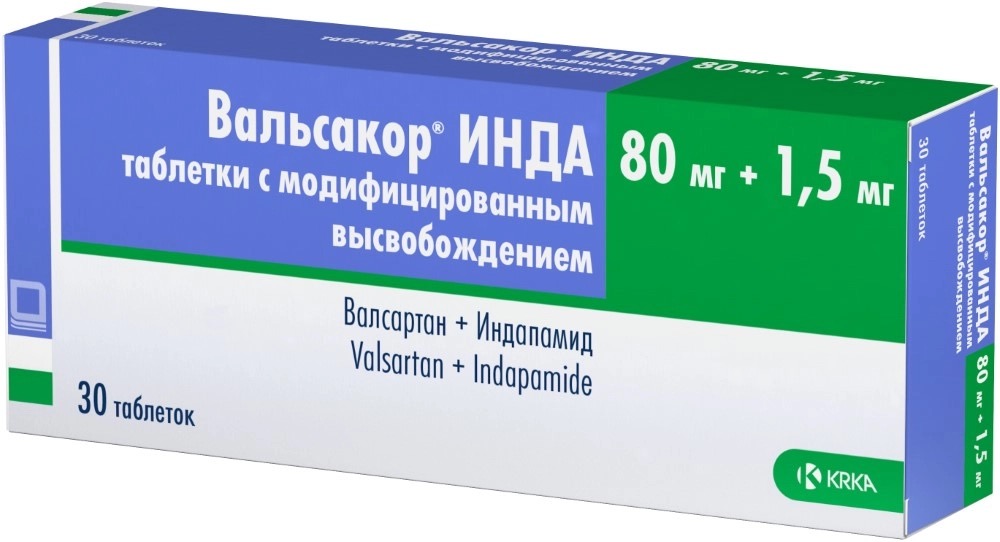 Вальсакор ИНДА, 80 мг + 1.5 мг, таблетки с модифицированным высвобождением, 30 шт. фото