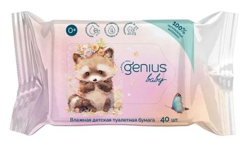 Genius Baby бумага туалетная влажная детская с экстрактом алоэ вера 0+, влажная туалетная бумага, 40 шт. фото