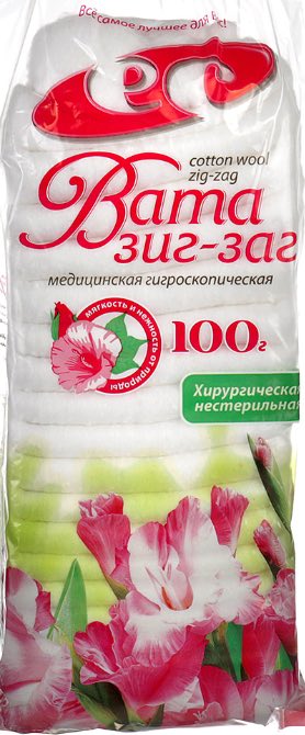 Вата хирургическая нестерильная Зиг-заг, 100 г, 1 шт. фото