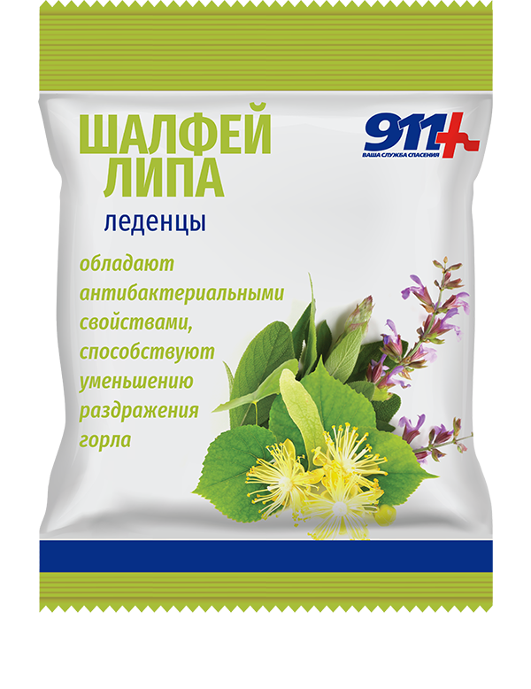 911 Ваша служба спасения леденцы с витамином C, леденцы, 50 г, 1 шт, шалфей липа фото