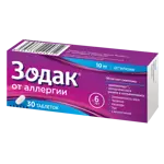 Зодак, 10 мг, таблетки, покрытые пленочной оболочкой, 30 шт. фото
