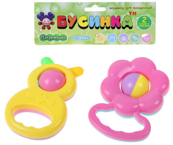 Бусинка Погремушка Цветочек, Зайка, 2 шт, цвет в ассортименте, арт. 8821 фото