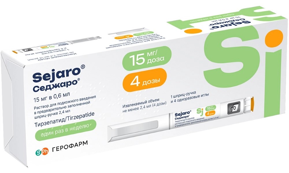 Седжаро, 15 мг/доза, раствор для подкожного введения, 2.4 мл, 1 шт, в комплекте с иглами 4 шт. фото