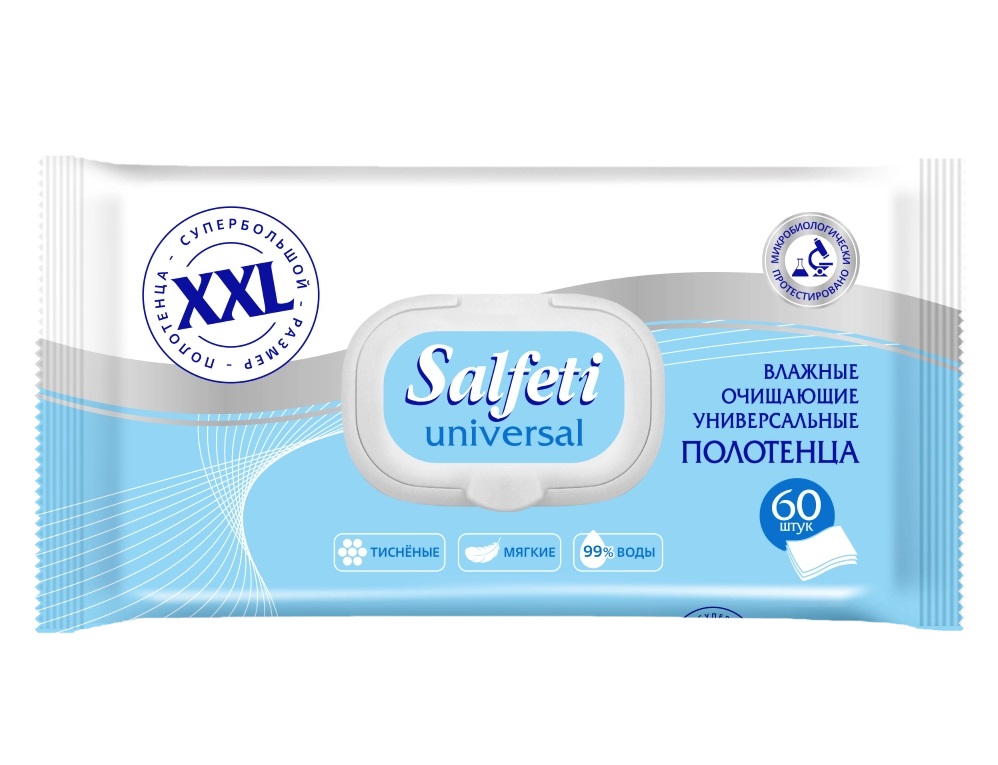 Salfeti Полотенца влажные очищающие универсальные, полотенца влажные, 60 шт, XXL фото