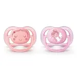 AVENT Ultra Air пустышка силиконовая ортодонтическая с футляром, 0-6 месяцев, 2 шт, для девочек, арт. SCF345/20 фото