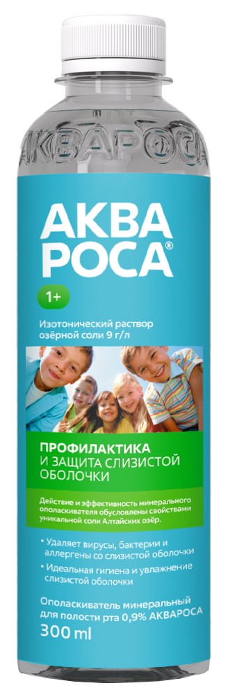 АкваРоса Ополаскиватель минеральный, 0.9%, раствор изотонический для полости рта и носа, 300 мл, 1 шт. фото