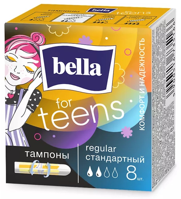 Bella for teens Регуляр, тампоны женские гигиенические, 8 шт, 2 капли фото