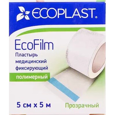 Ecoplast Ecofilm Лейкопластырь медицинский фиксирующий, 5 см х 500 см, 1 шт, прозрачный, полимерная основа фото