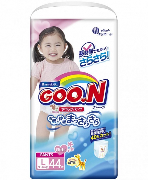 GOON Подгузники-трусики детские, L (9-14 кг), 44 шт, для девочек фото