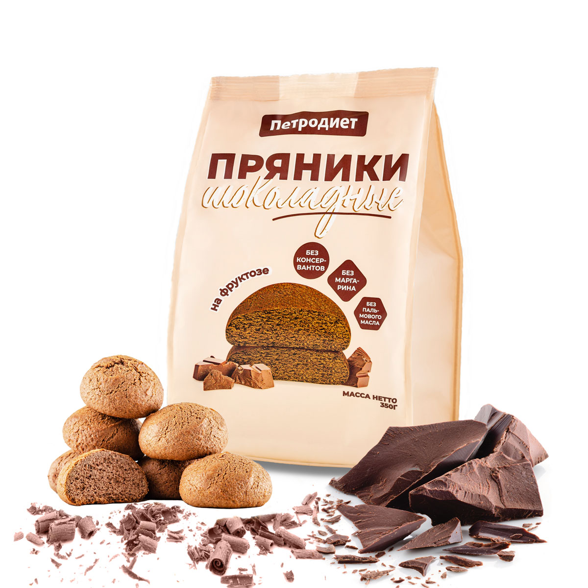 Пряники на фруктозе, 350 г, 1 шт, шоколадные фото