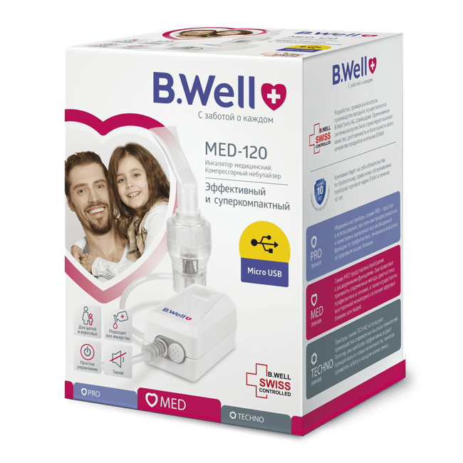 B.Well Ингалятор компрессорный MED-120 с микро USB, 1 шт. фото