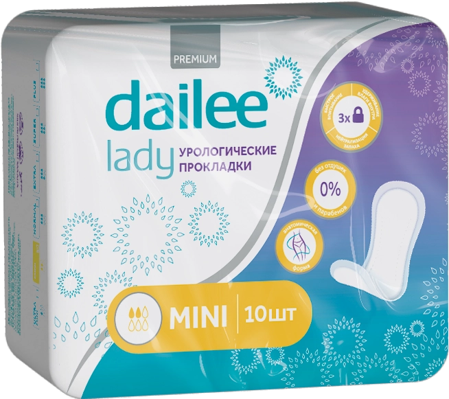 Dailee Lady Mini Прокладки урологические при легкой и средней степени недержания, прокладки гигиенические, 10 шт, 2 капли фото