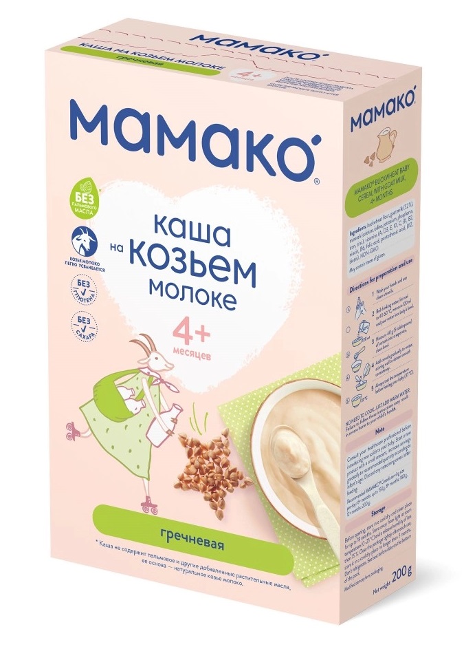 Мамако каша гречневая на козьем молоке, 4+ мес, каша детская молочная, 200 г, 1 шт. фото