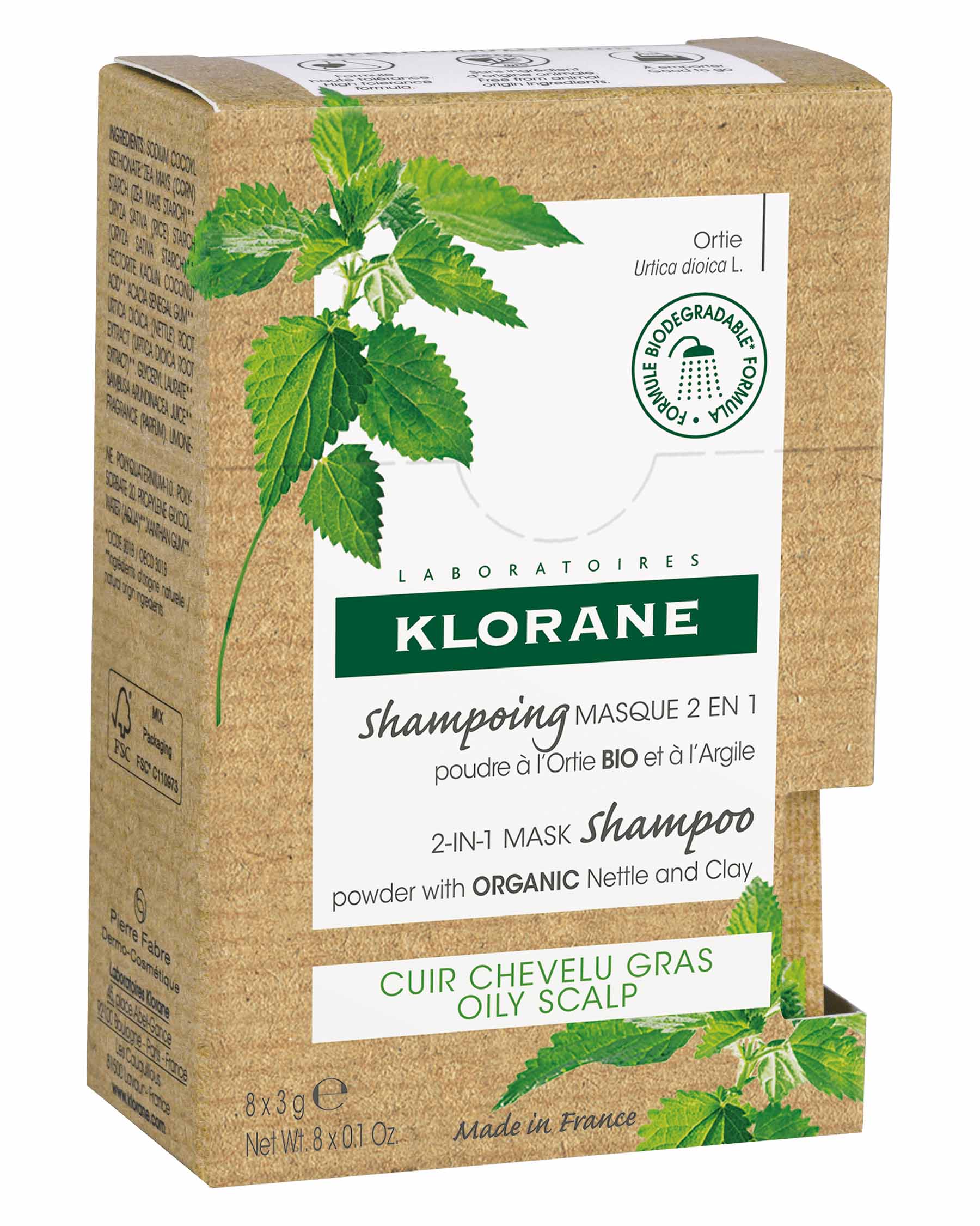 Klorane Порошковый Шампунь-маска 2в1 крапива глина, шампунь-маска, 3 г, 8 шт. фото