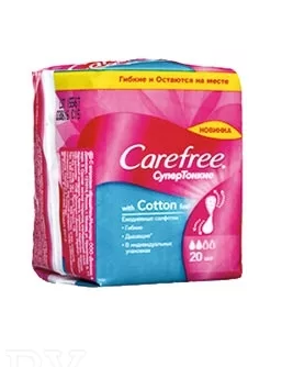 Carefree with cotton feel fresh Салфетки женские гигиенические супертонкие, прокладки ежедневные, 20 шт. фото