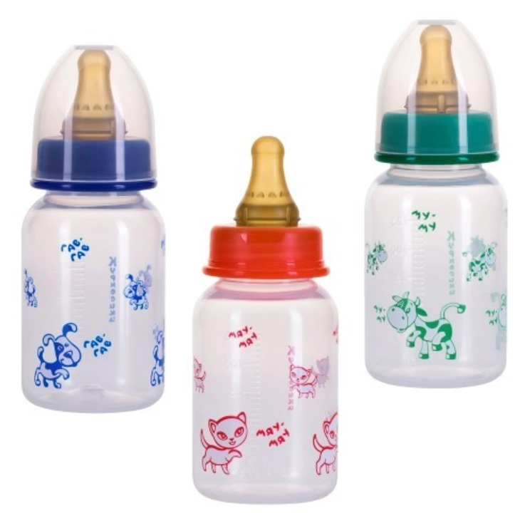 Курносики Бутылочка с латексной соской 0+, 125 мл, 1 шт, цвет в ассортименте, с рисунком, арт. 11085 фото