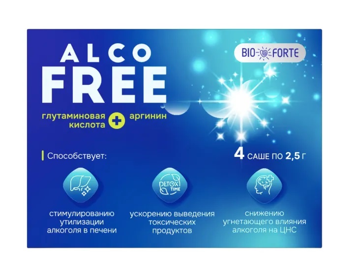 BioForte АлкоФРИ антипохмельный комплекс, порошок для приготовления раствора для приема внутрь, 2.5 г, 4 шт. фото