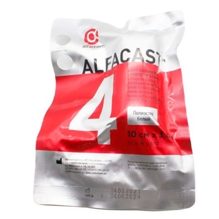 Alfacast Бинт полимерный ортопедический, 10 см x 3.6 м, 1 шт, белый фото