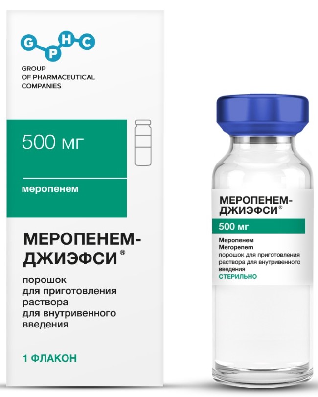 Меропенем-Джиэфси, 500 мг, порошок для приготовления раствора для внутривенного введения, 1 шт. фото