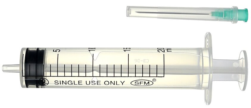 SFM Шприц инъекционный одноразовый 2-х компонентный, 20 мл, шприц в комплекте с иглой, 1 шт, 21G (0.80х40) фото