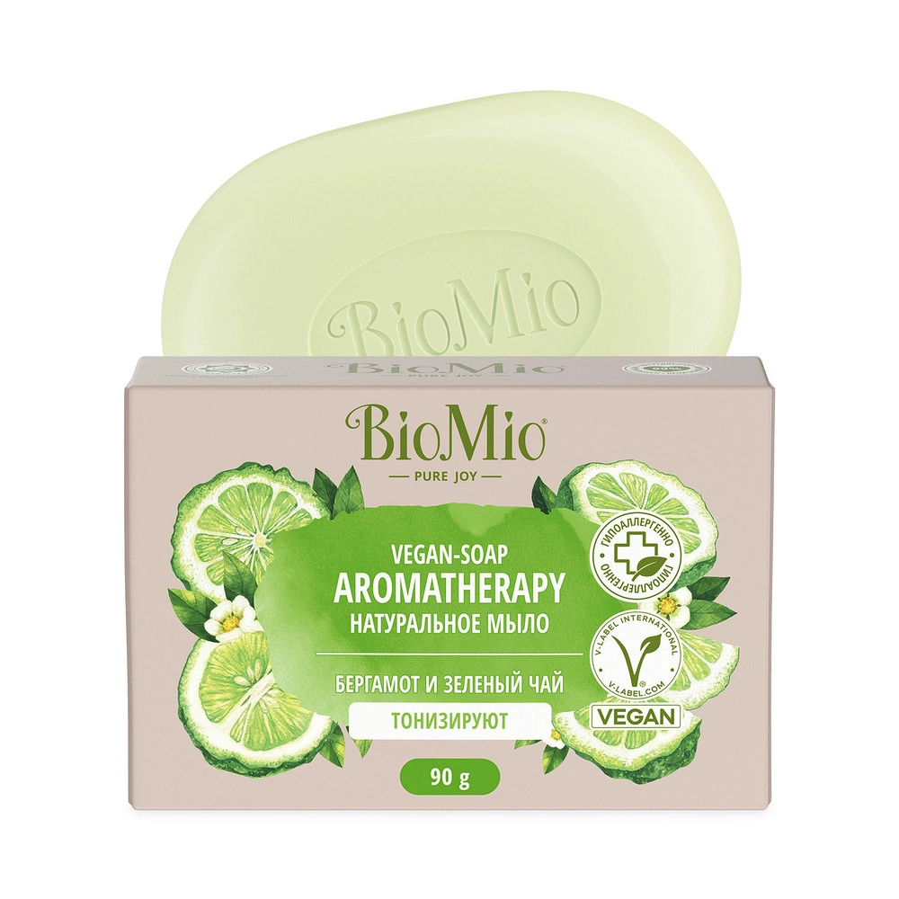 Biomio bio-soap aromatherapy мыло натуральное, мыло твердое, 90 г, 1 шт, бергамот + зеленый чай фото
