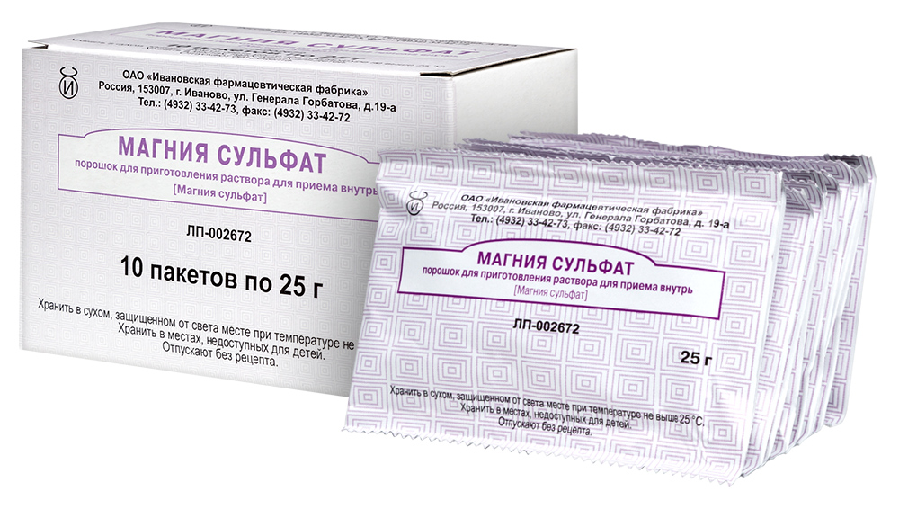 Магния сульфат, порошок для приготовления раствора для приема внутрь, 25 г, 10 шт. фото
