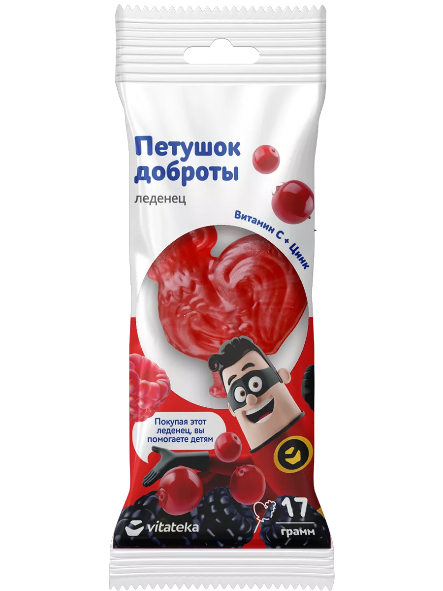 Витатека Карамель леденцовая Петушок доброты, леденцы, 17 г, 1 шт, лесные ягоды фото