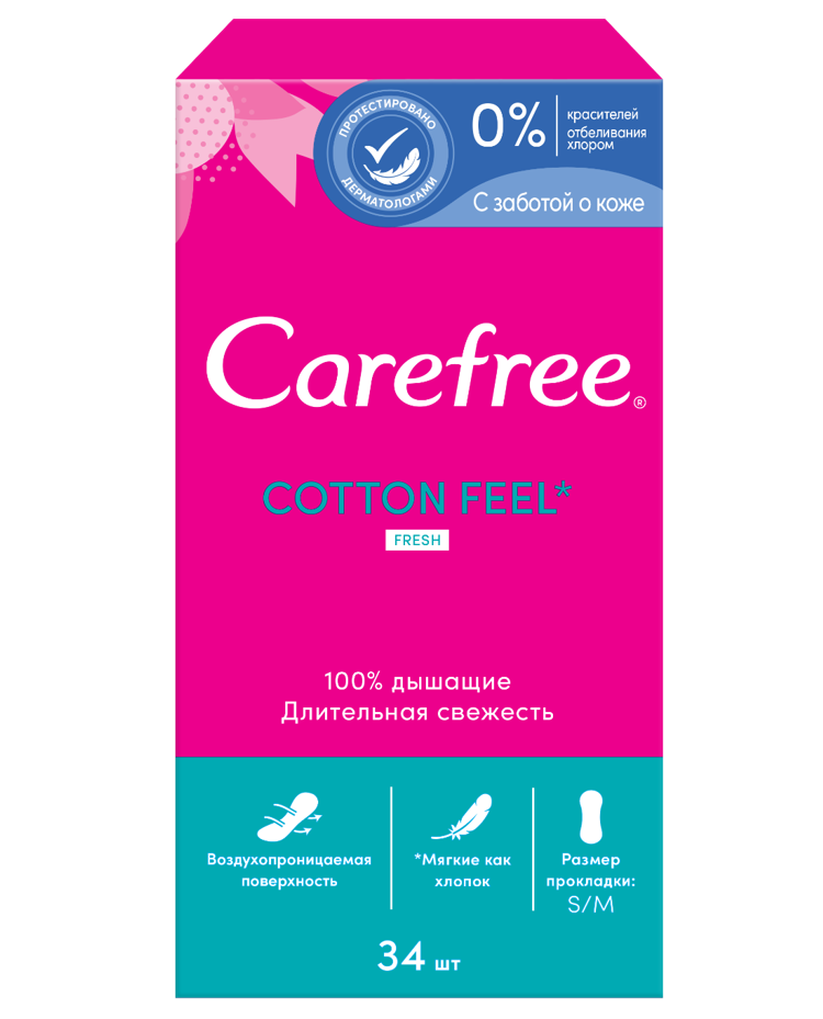Carefree Cotton Feel Fresh Прокладки ежедневные, прокладки ежедневные, 34 шт, с ароматом свежести фото
