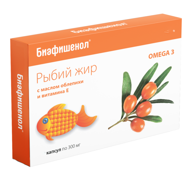 Биафишенол рыбий жир с маслом облепихи и витамином Е, капсулы, 50 шт. фото