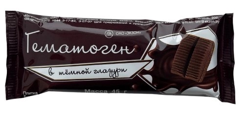 Гематоген, плитка, 45 г, 1 шт, в темной глазури фото