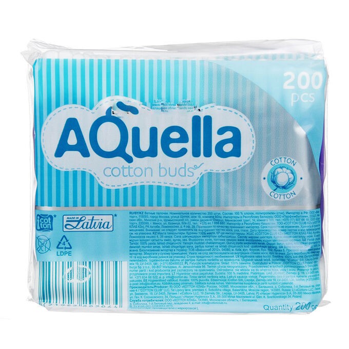 Aquella Ватные палочки, ватные палочки в пакете, 200 шт. фото