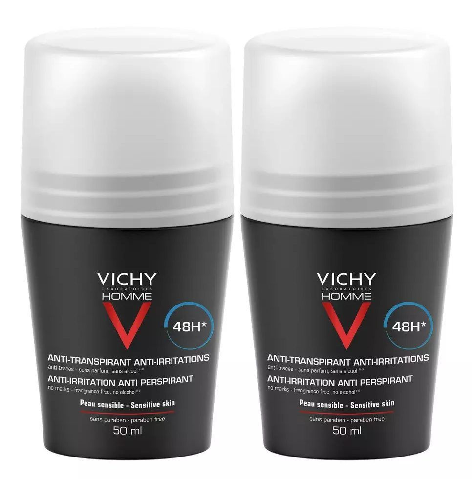 Vichy Homme дезодорант для чувствительной кожи 48 ч, дезодорант-ролик, 50 мл, 2 шт. фото