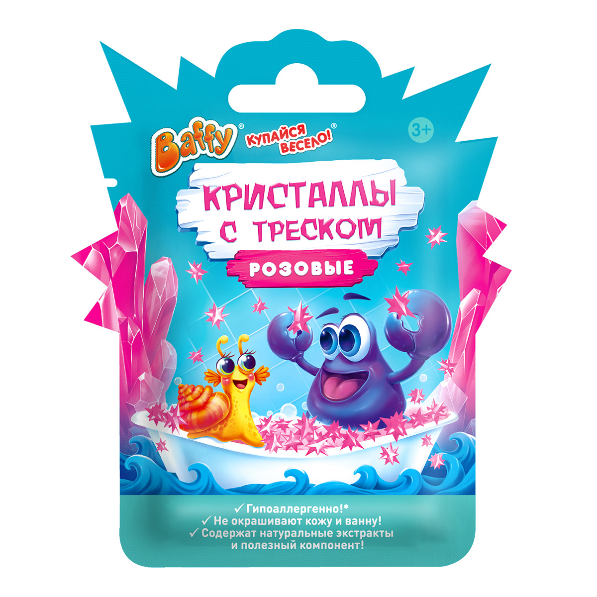 Baffy Кристаллы для купания с треском, соль для ванн, 10 г, 1 шт, розового цвета фото