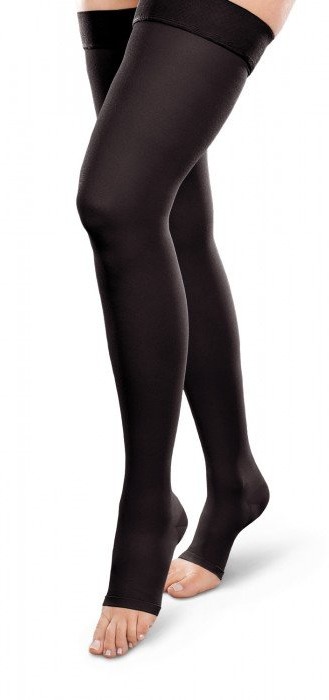 Чулки компрессионные кругловязаные до бедра с открытым мыском, 2 класс компрессии, р. 5, 1 шт, черного цвета фото