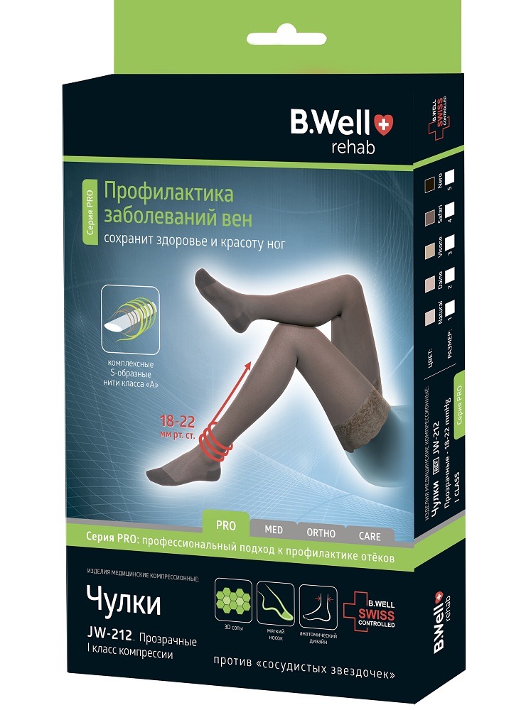 B.Well Pro Чулки компрессионные прозрачные, 1 класс компрессии (18-22 mmHg), р. 4, пара, 1 шт, цвет сафари, арт. JW-212, с ажурной резинкой фото