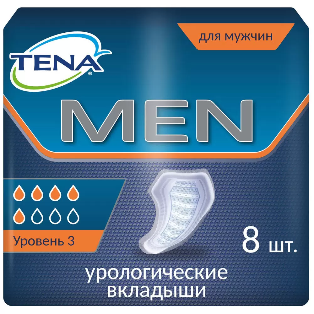Tena Men вкладыши урологические уровень 3, прокладки урологические, 8 шт, 5 капель фото